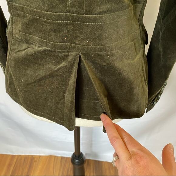 Talbots Women’s Blazer Medium Green Velvet Military Style Double Breasted Jacket - Picture 8 of 11